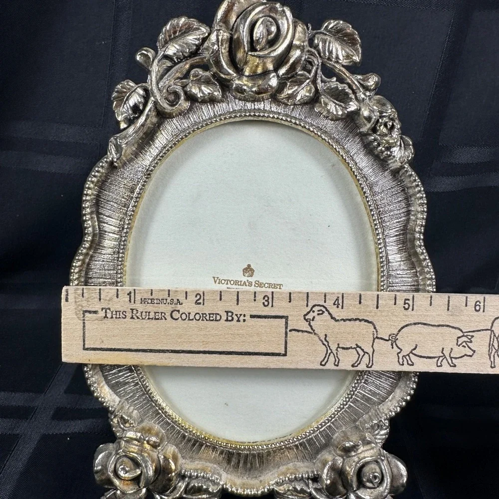 Victorias Secret Vintage Silver Rose Oval Picture‎ Frame Floral Ornate 5x7